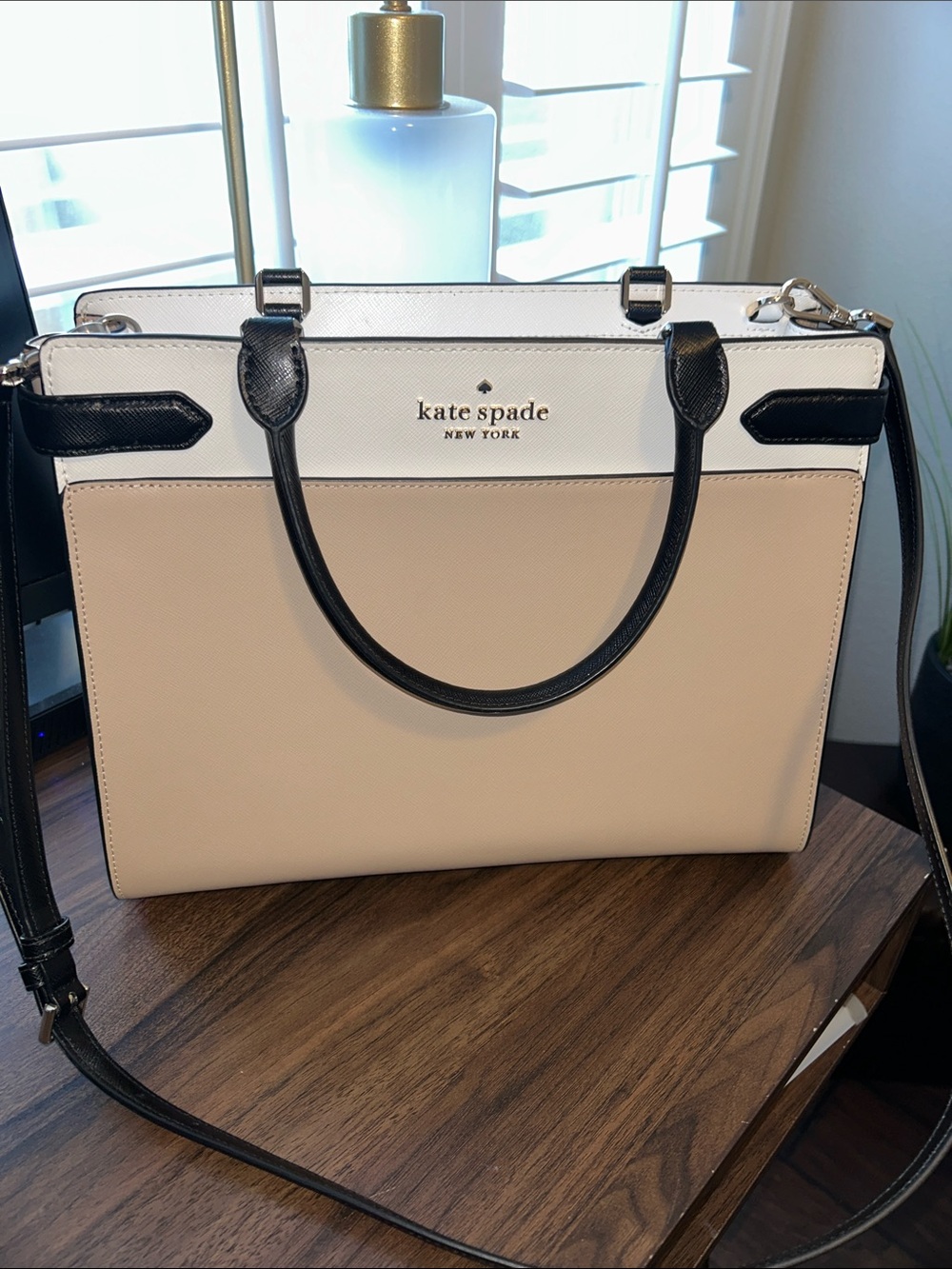 kate spade Two-Tone Cream and White Satchel with Black Trim- EUC